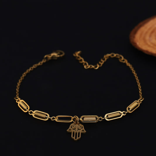 Hamza Chain Bracelet Gold Plated – Single Layer, Anti-Tarnish, Waterproof(GOLD)