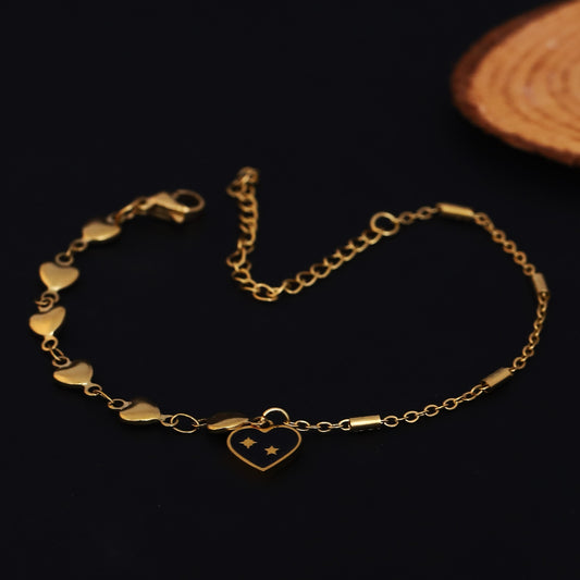 Heart Charm Chain Bracelet Gold Plated – Single Layer, Anti-Tarnish, Waterproof(GOLD)