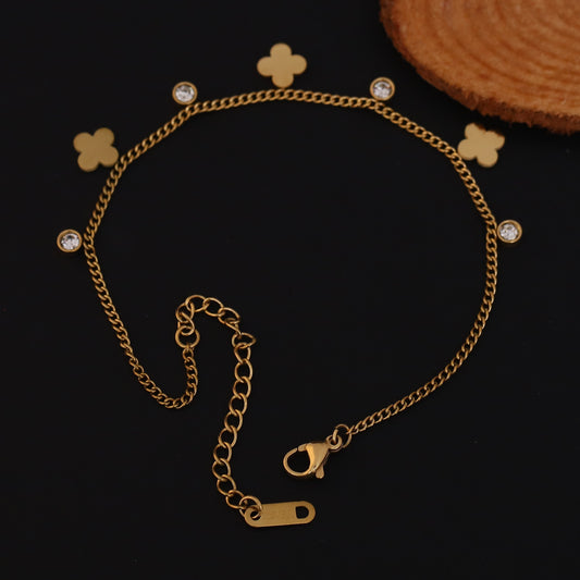 Flower Chain Bracelet Gold Plated – Single Layer, Anti-Tarnish, Waterproof, Minimalist Style (GOLD)