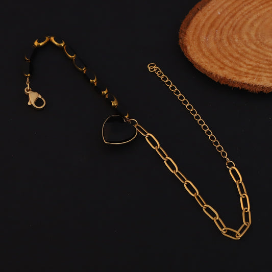 Heart Charms Chain Bracelet Gold Plated – Single Layer, Anti-Tarnish, Waterproof (GOLD)
