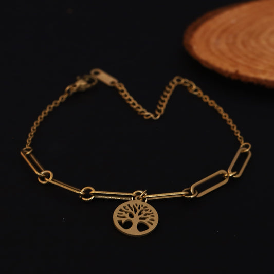 Life Tree Chain Bracelet Gold Plated – Single Layer, Anti-Tarnish, Waterproof(GOLD)