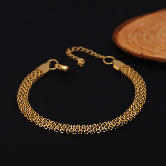 Honey Comb Chain Bracelet Gold Plated – Single Layer, Anti-Tarnish, Waterproof (GOLD)