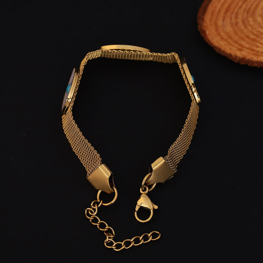 Evil Eye Honey Comb Chain Bracelet Gold Plated – Single Layer, Anti-Tarnish, Waterproof (GOLD)