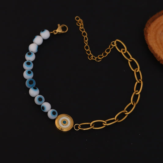 Evil Eye Beads Chain Bracelet Gold Plated – Single Layer, Anti-Tarnish, Waterproof, Minimalist Style (GOLD)