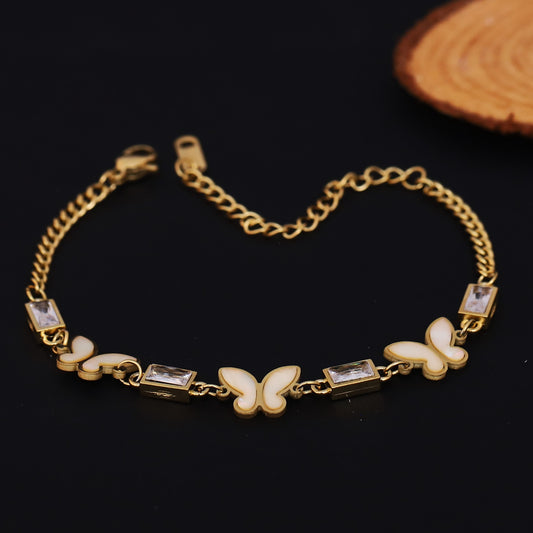 Butterfly Charms Chain Bracelet Gold Plated – Single Layer, Anti-Tarnish, Waterproof (GOLD)