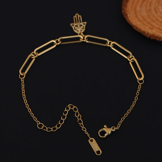 Hamza Chain Bracelet Gold Plated – Single Layer, Anti-Tarnish, Waterproof(GOLD)