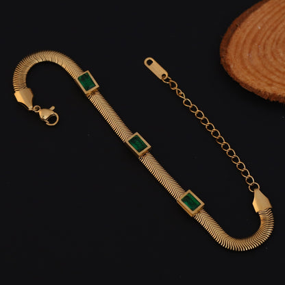 Honey Comb Green Stones Chain Bracelet Gold Plated – Single Layer, Anti-Tarnish, Waterproof (GOLD)