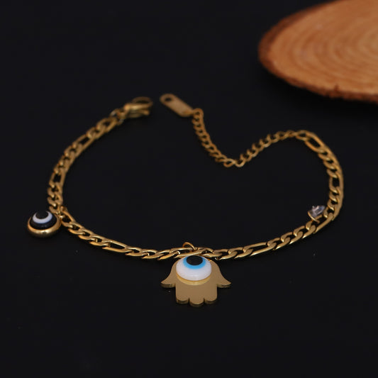 Hamza & Evil Eye Chain Bracelet Gold Plated – Single Layer, Anti-Tarnish, Waterproof(GOLD)
