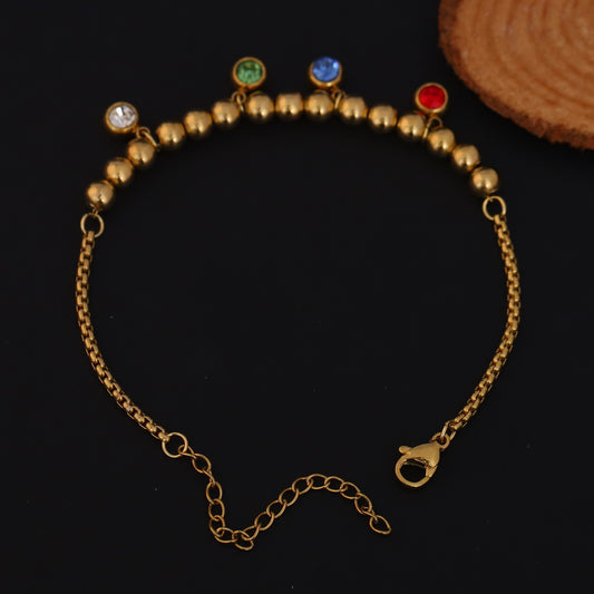 Zircon Stones Multicolor Chain Bracelet Gold Plated – Single Layer, Anti-Tarnish, Waterproof(GOLD)