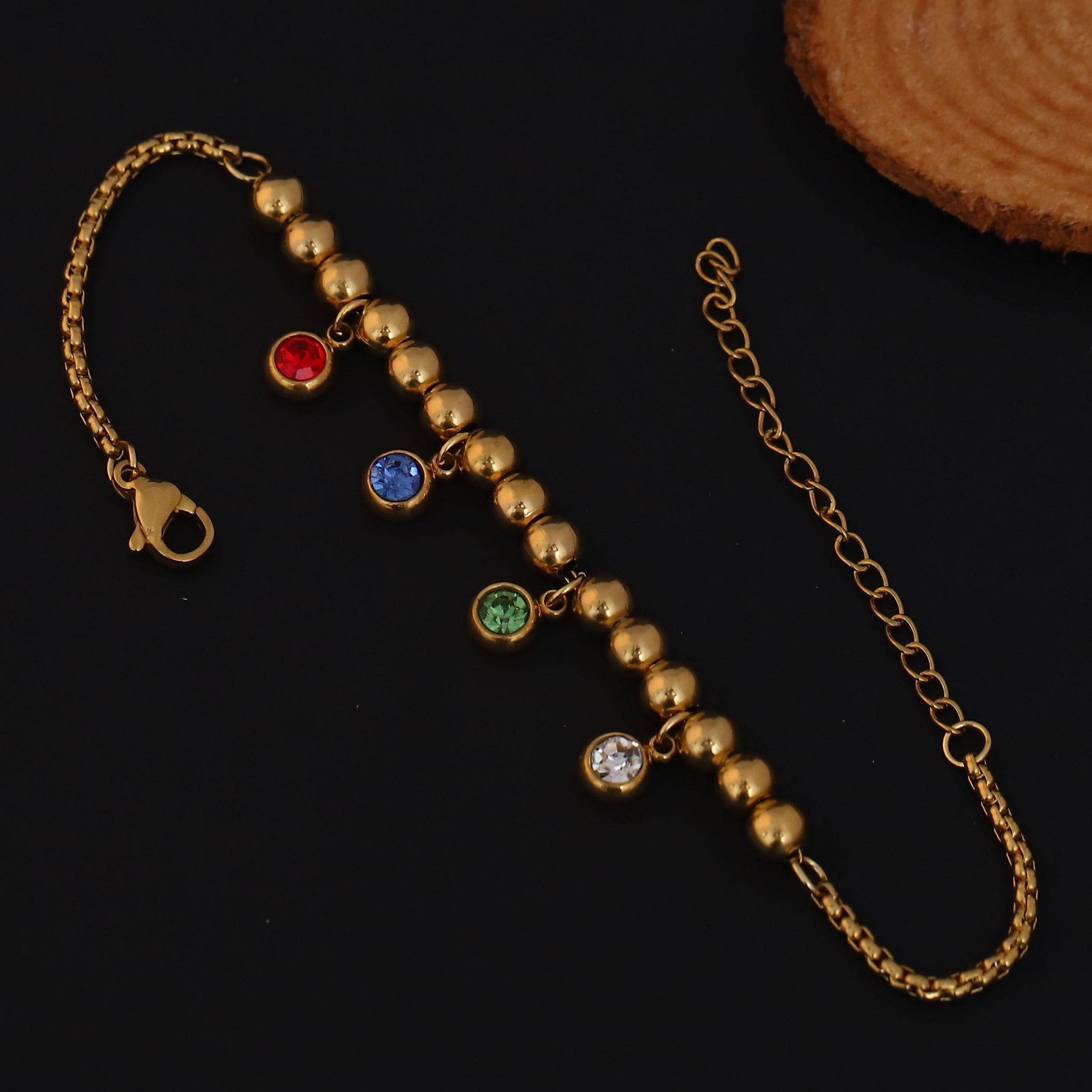 Zircon Stones Multicolor Chain Bracelet Gold Plated – Single Layer, Anti-Tarnish, Waterproof(GOLD)
