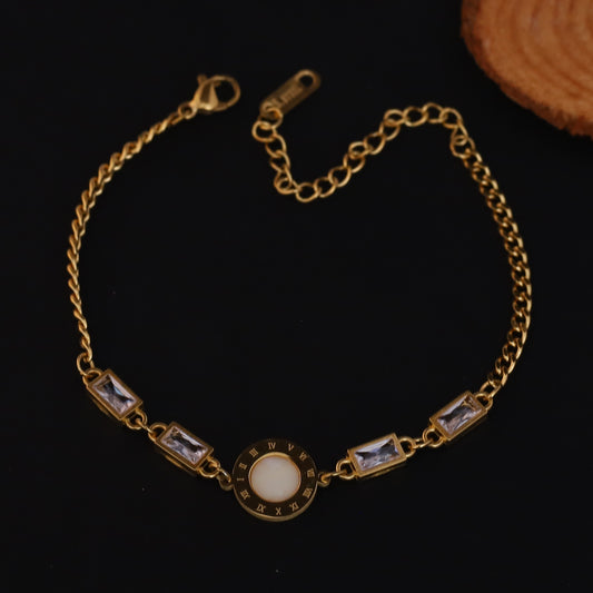 Circle Charms Chain Bracelet Gold Plated – Single Layer, Anti-Tarnish, Waterproof (GOLD)