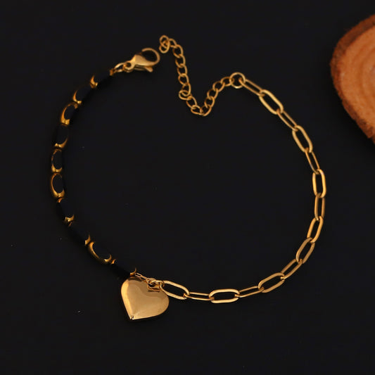 Heart Charms Chain Bracelet Gold Plated – Single Layer, Anti-Tarnish, Waterproof (GOLD)