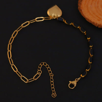 Heart Charms Chain Bracelet Gold Plated – Single Layer, Anti-Tarnish, Waterproof (GOLD)