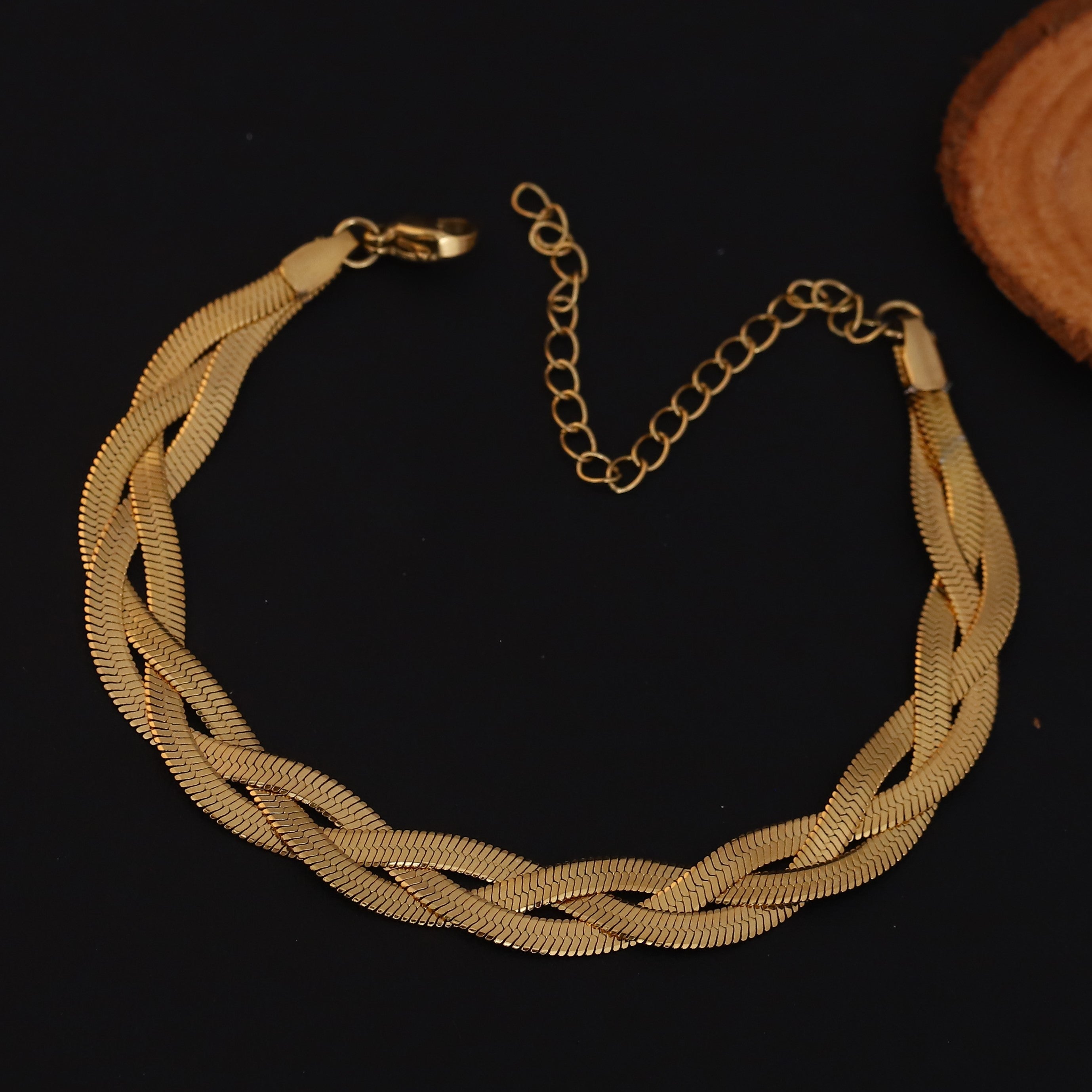 Snack Chain Bracelet Gold Plated – Double Layer, Anti-Tarnish, Waterproof, Minimalist Style (GOLD)