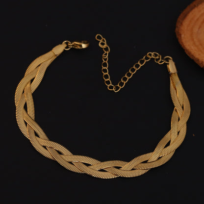 Snack Chain Bracelet Gold Plated – Double Layer, Anti-Tarnish, Waterproof, Minimalist Style (GOLD)