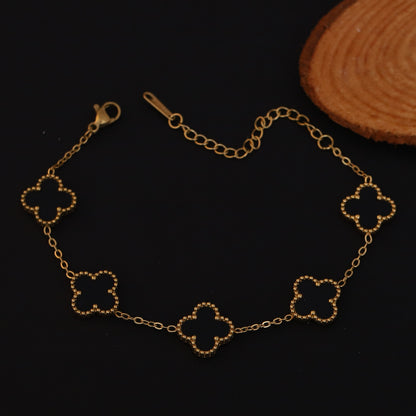 Flower Charm Double Side Chain Bracelet Gold Plated – Single Layer, Anti-Tarnish, Waterproof, Minimalist Style (GOLD)