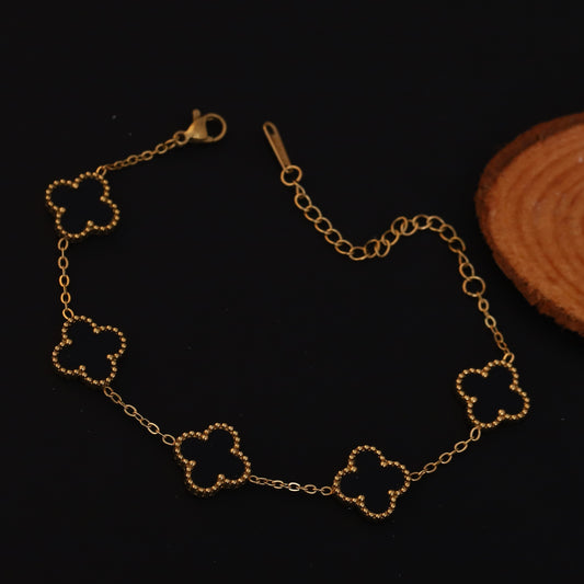 Flower Charm Double Side Chain Bracelet Gold Plated – Single Layer, Anti-Tarnish, Waterproof, Minimalist Style (GOLD)