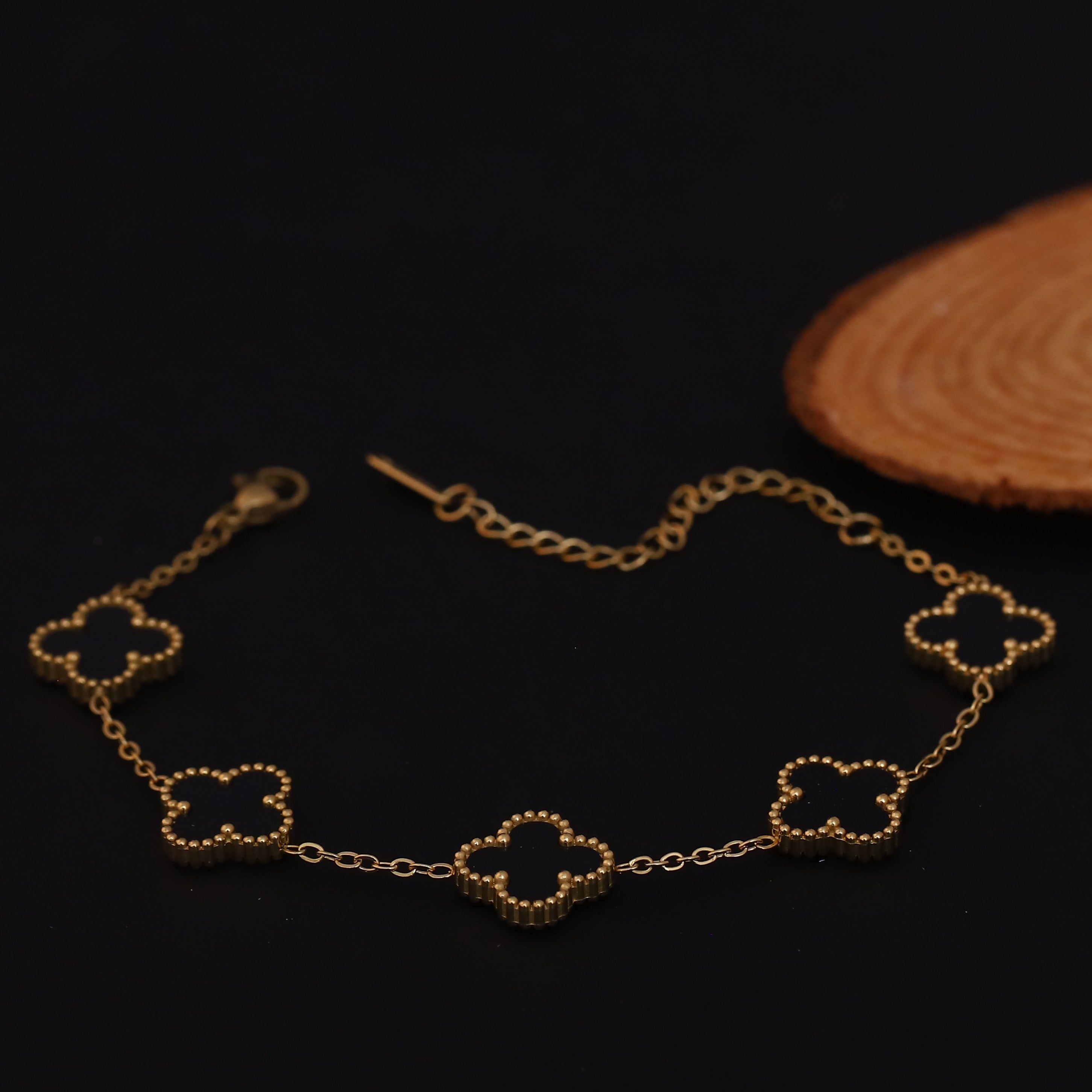 Flower Charm Double Side Chain Bracelet Gold Plated – Single Layer, Anti-Tarnish, Waterproof, Minimalist Style (GOLD)