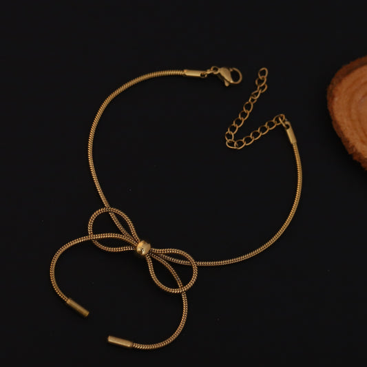 Bow Chain Bracelet Gold Plated – Single Layer, Anti-Tarnish, Waterproof (GOLD)