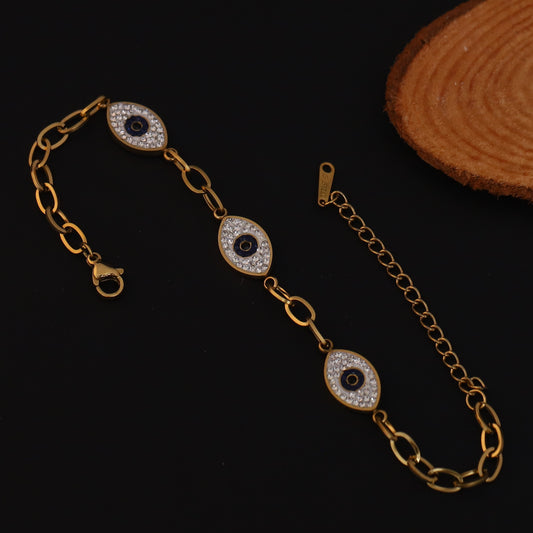 Evil Eye Chain Bracelet Gold Plated – Single Layer, Anti-Tarnish, Waterproof(GOLD)