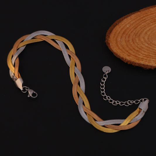Snack Chain Bracelet Gold Plated – Double Layer, Anti-Tarnish, Waterproof, Minimalist Style (GOLD)
