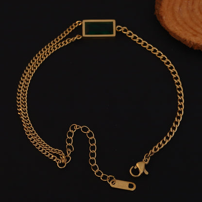 Green Stone Chain Bracelet Gold Plated – Double Layer, Anti-Tarnish, Waterproof, Minimalist Style (GOLD)