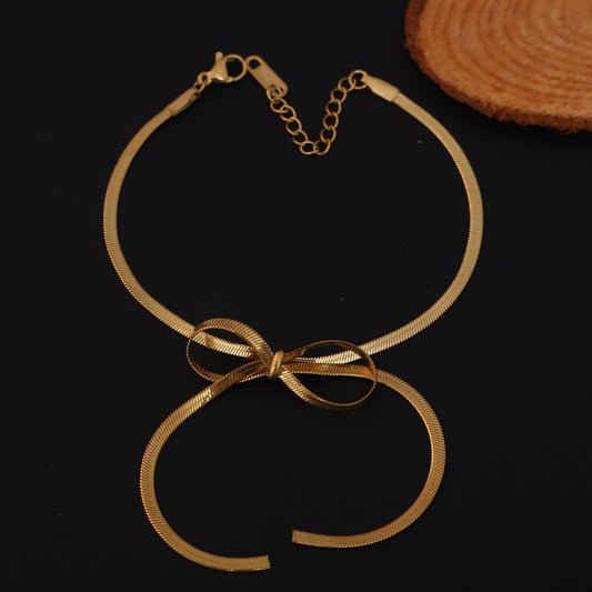 Bow Chain Bracelet Gold Plated – Single Layer, Anti-Tarnish, Waterproof (GOLD)