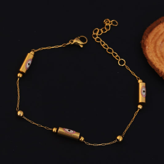 Evil Eye Chain Bracelet Gold Plated – Single Layer, Anti-Tarnish, Waterproof, Minimalist Style (GOLD)