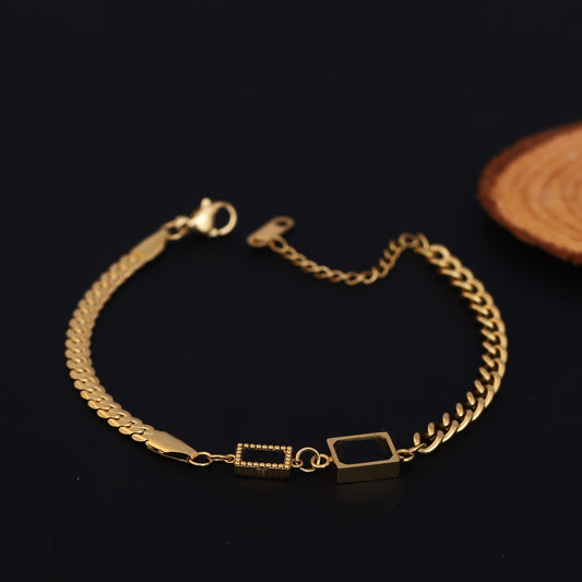 Charms Green Stones Chain Bracelet Gold Plated – Single Layer, Anti-Tarnish, Waterproof (GOLD)