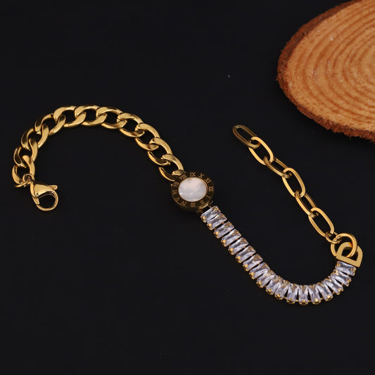 White Stones Chain Bracelet Gold Plated – Single Layer, Anti-Tarnish, Waterproof, Minimalist Style (GOLD)