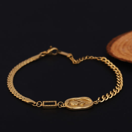 Rose Black Stone Chain Bracelet Gold Plated – Single Layer, Anti-Tarnish, Waterproof (GOLD)