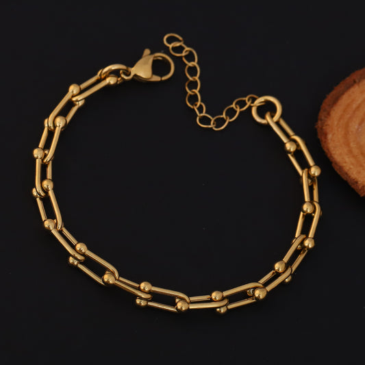 Link Chain Bracelet Gold Plated – Single Layer, Anti-Tarnish, Waterproof, Minimalist Style (GOLD)