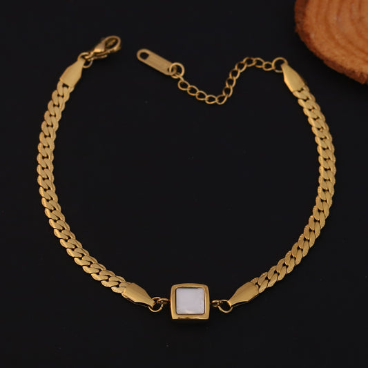 White Stones Chain Bracelet Gold Plated – Single Layer, Anti-Tarnish, Waterproof, Minimalist Style (GOLD)