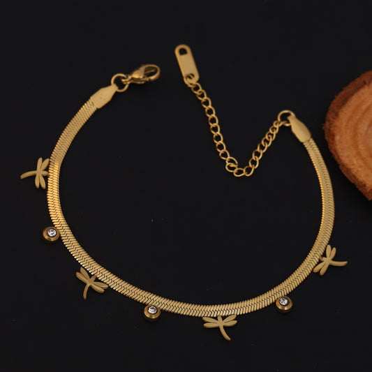 Dragonfly Snake Chain Bracelet Gold Plated – Single Layer, Anti-Tarnish, Waterproof, Minimalist Style (GOLD)