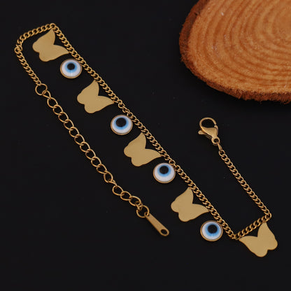 Butterfly Evil Eye Charms Chain Bracelet Gold Plated – Single Layer, Anti-Tarnish, Waterproof, Minimalist Style (GOLD)
