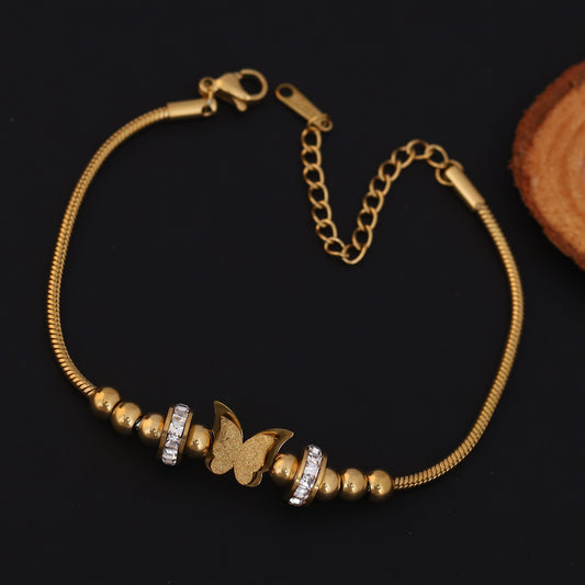 Butterfly Charms Chain Bracelet Gold Plated – Single Layer, Anti-Tarnish, Waterproof, Minimalist Style (GOLD)