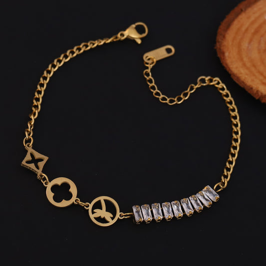 White Stones Chain Bracelet Gold Plated – Single Layer, Anti-Tarnish, Waterproof, Minimalist Style (GOLD)