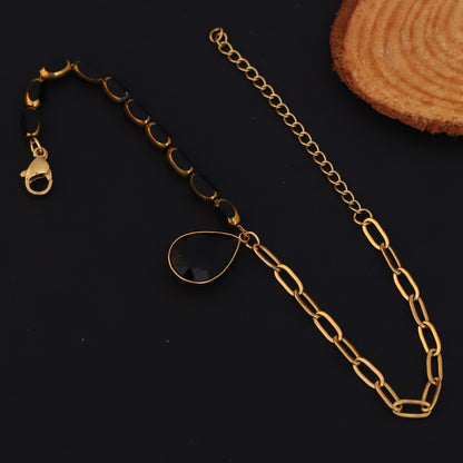 Drop Charms Chain Bracelet Gold Plated – Single Layer, Anti-Tarnish, Waterproof (GOLD)
