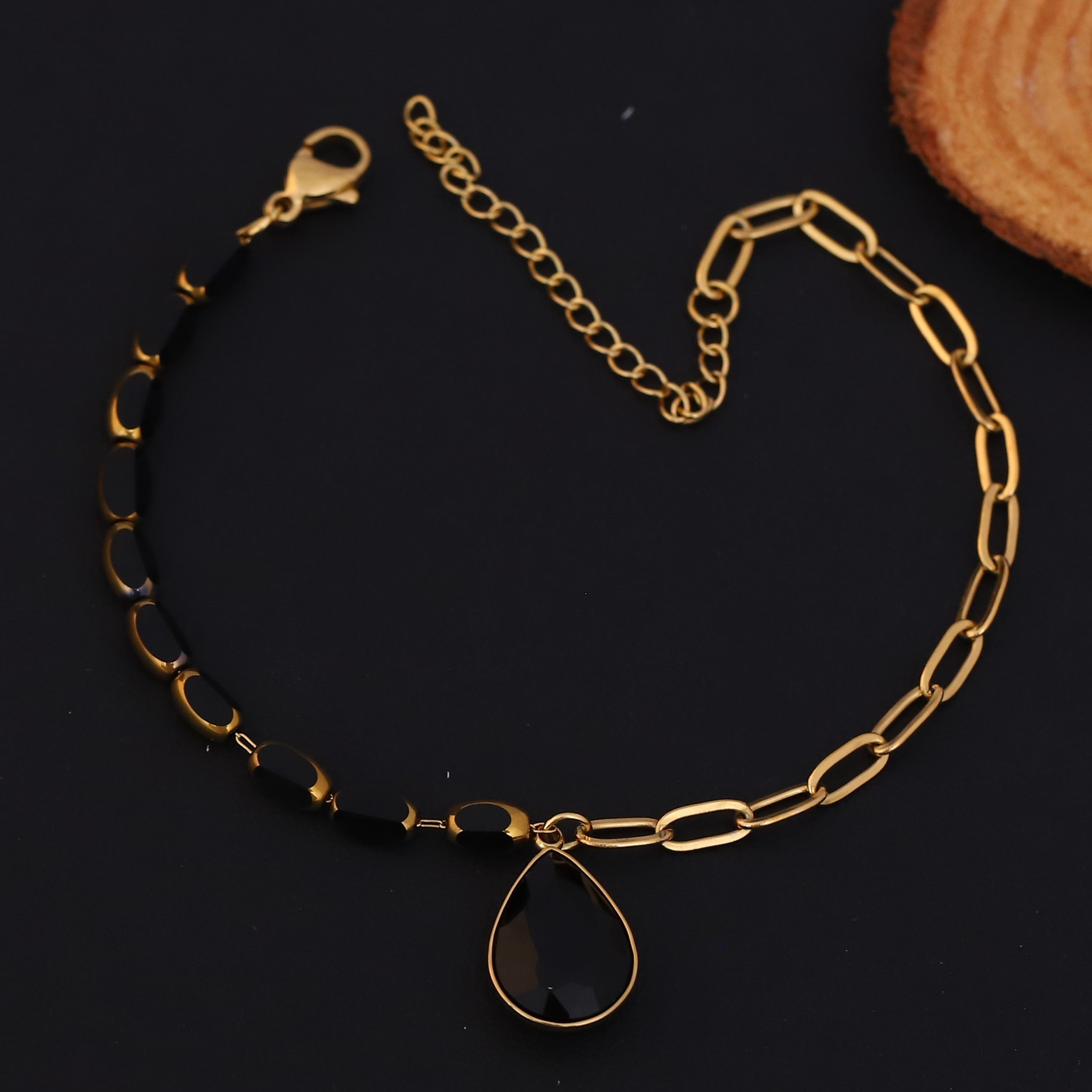 Drop Charms Chain Bracelet Gold Plated – Single Layer, Anti-Tarnish, Waterproof (GOLD)