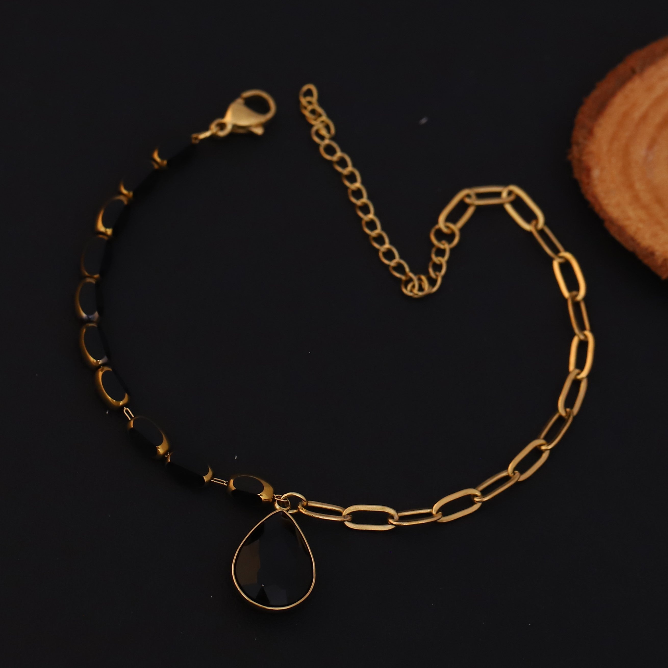 Drop Charms Chain Bracelet Gold Plated – Single Layer, Anti-Tarnish, Waterproof (GOLD)