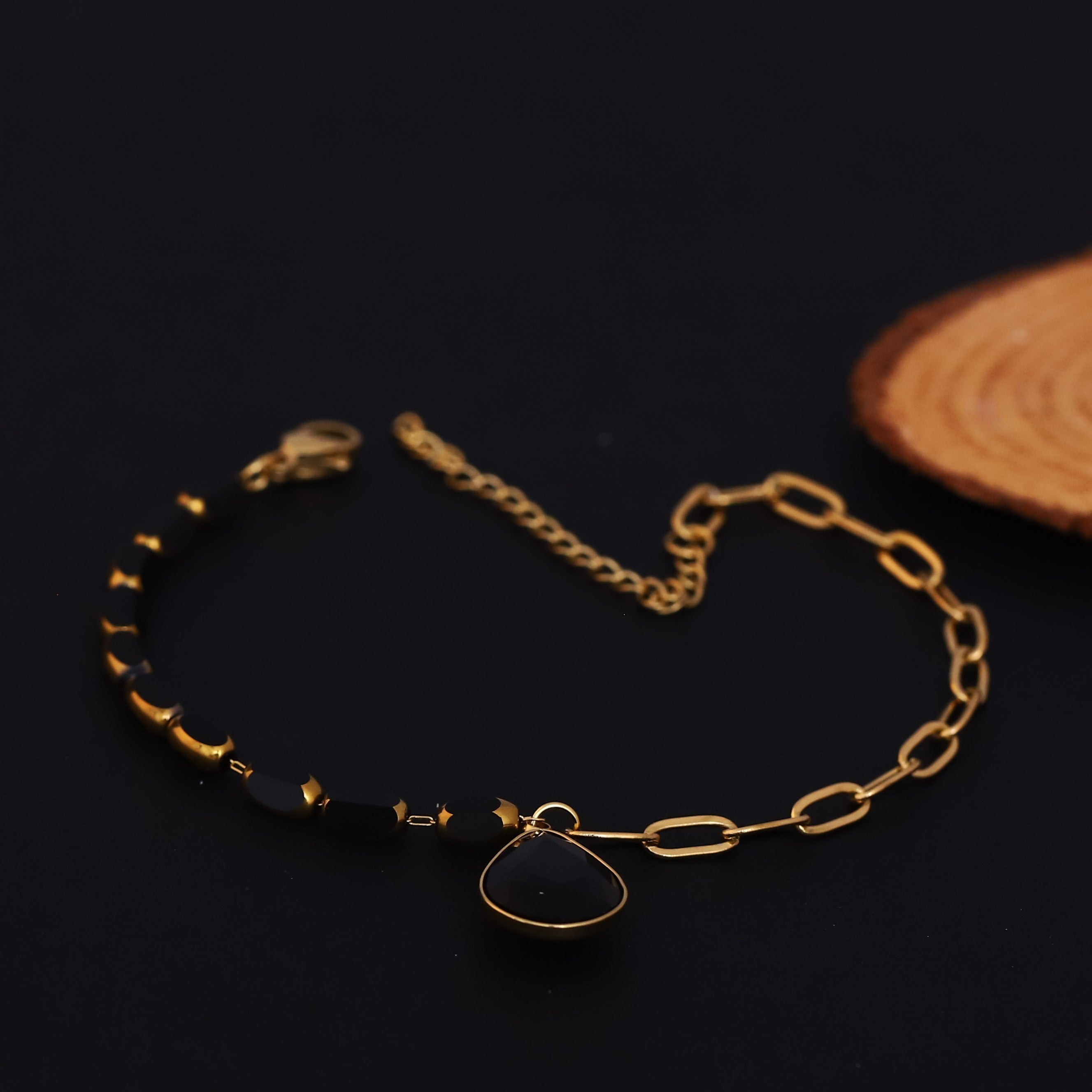 Drop Charms Chain Bracelet Gold Plated – Single Layer, Anti-Tarnish, Waterproof (GOLD)