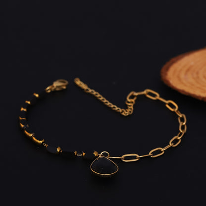 Drop Charms Chain Bracelet Gold Plated – Single Layer, Anti-Tarnish, Waterproof (GOLD)