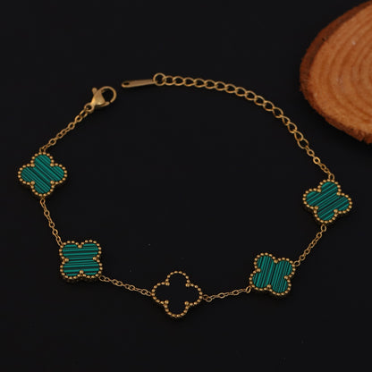 Flower Charm Double Side Chain Bracelet Gold Plated – Single Layer, Anti-Tarnish, Waterproof, Minimalist Style (GOLD)