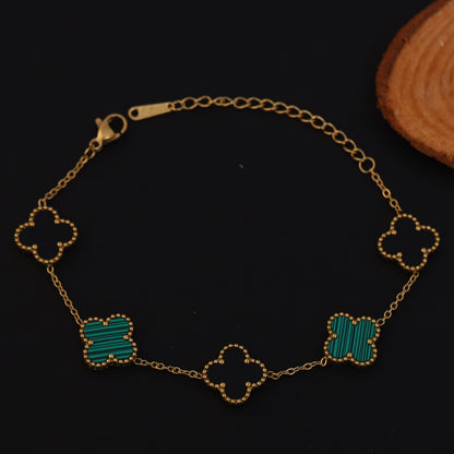 Flower Charm Double Side Chain Bracelet Gold Plated – Single Layer, Anti-Tarnish, Waterproof, Minimalist Style (GOLD)