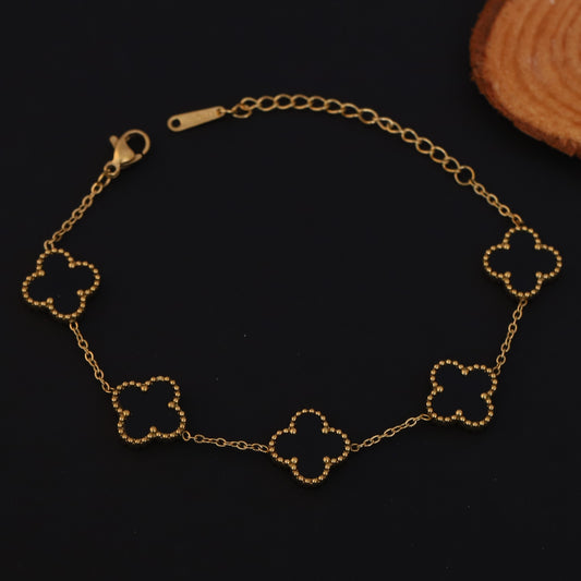 Flower Charm Multicolor Chain Bracelet Gold Plated – Single Layer, Anti-Tarnish, Waterproof, Minimalist Style (GOLD)