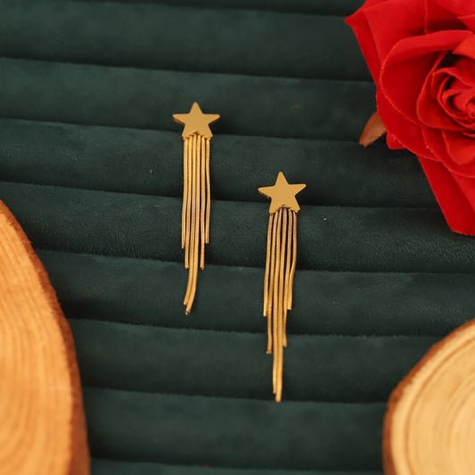 Trendy Star Drops Earrings – Gold Plated, Anti-Tarnish, Waterproof, Everyday Minimalist Jewelry (GOLD)