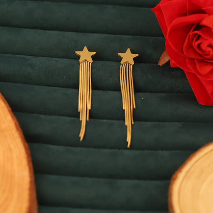 Trendy Star Drops Earrings – Gold Plated, Anti-Tarnish, Waterproof, Everyday Minimalist Jewelry (GOLD)