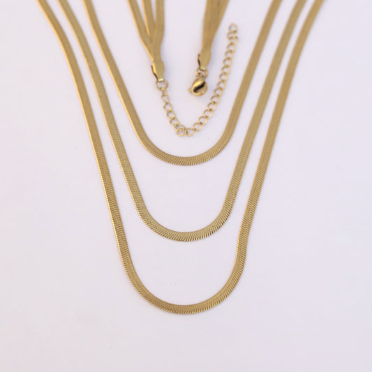 Snack Chain 3 Layer Gold Plated – 3 Layer, Anti-Tarnish, Waterproof, Minimalist Style (GOLD)