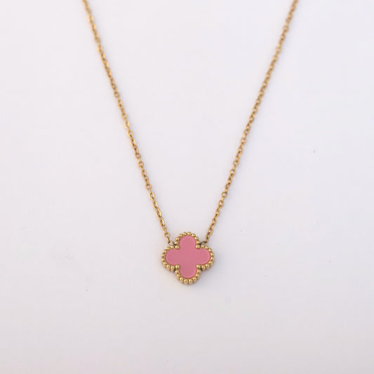Flower Charm Pink Chain Gold Plated – Single Layer, Anti-Tarnish, Waterproof, Minimalist Style (GOLD)