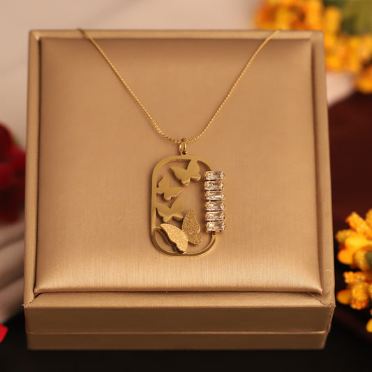 Butterfly White Stones Chain Gold Plated – Single Layer, Anti-Tarnish, Waterproof, Minimalist Style (GOLD)